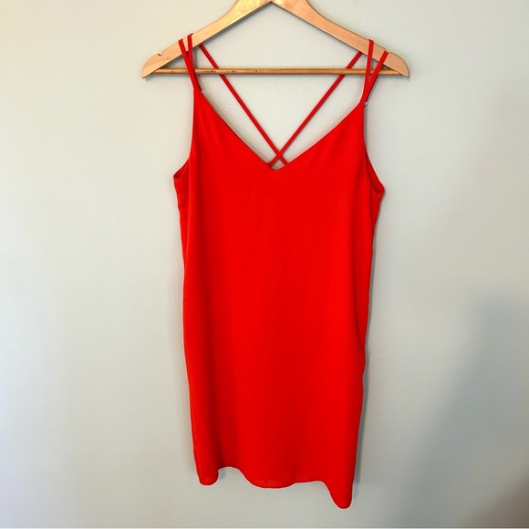 Topshop Double-Strap Red Orange Mini Slip Dress. Size 4. - Picture 3 of 13